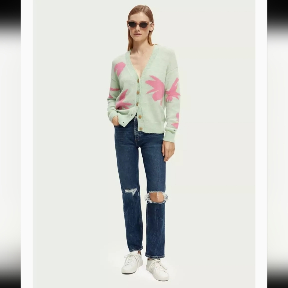 NWT Scotch & Soda Intarsia Boxy-Fit Cardigan- Combo A
